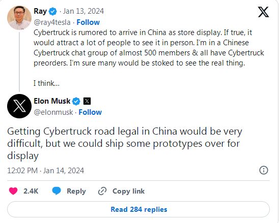 马斯克回应Cybertruck将“抵达”中国：展出有可能，上路很困难